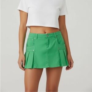 J&Co Y2K Spring Green Stretch Denim Micro Mini Skirt Low Rise Cargo Size 32